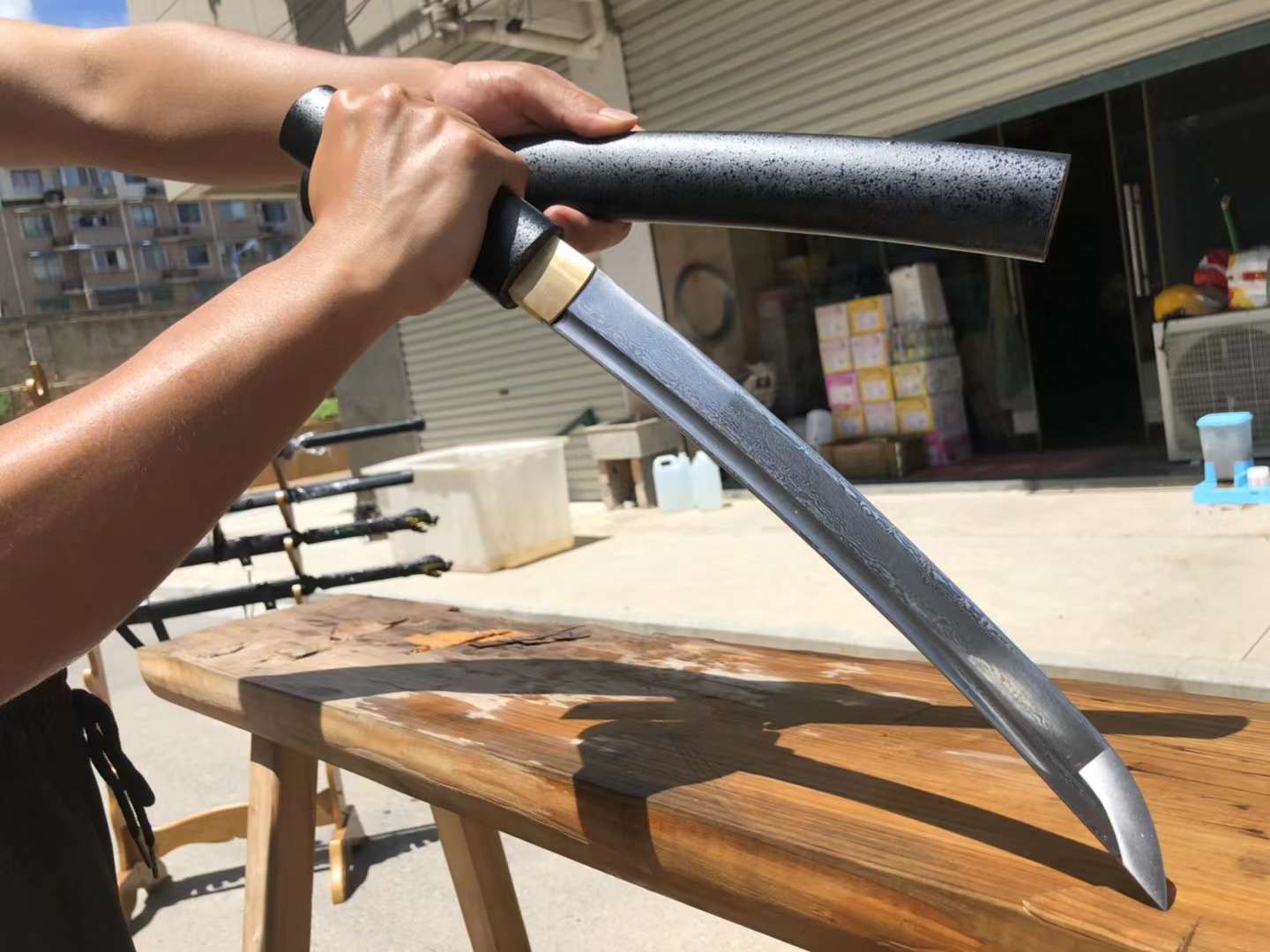 Damascus folding steel Short Kinfe,Japanese Katana Samurai sword,Small Sword Real Full Tang loveyitadj