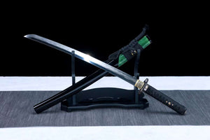 Damascus Folding Steel Clay Burning Blade Wakizashi Samurai Sword,Handmade Japanese Sword,Full Tang Katana loveyitadj