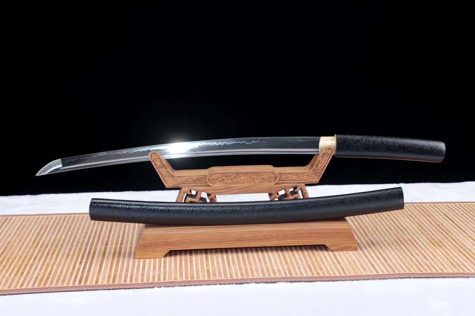 Handmade Sword,T10 Steel Katana Real,Full Tang Japanese Iaido Samurai Sword Black loveyitadj