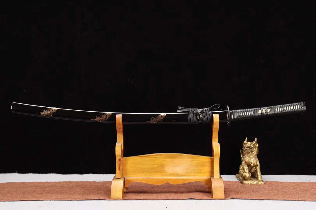 Handmade Japanese Katana Sword, T8 Folding Steel Samurai Sword,Clay Burning Blade Swords loveyitadj
