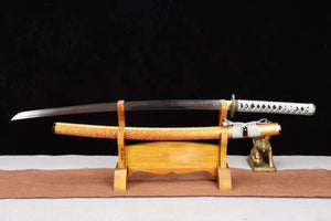 T10 steel handmade Japanese samurai sword, clay burning blade sword,Full Tang Japanese samurai sword loveyitadj