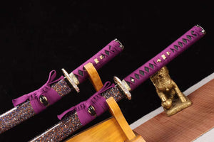 handmade samurai sword,1090 steel sword set,sword steel katana sword,samurai sword purple loveyitadj