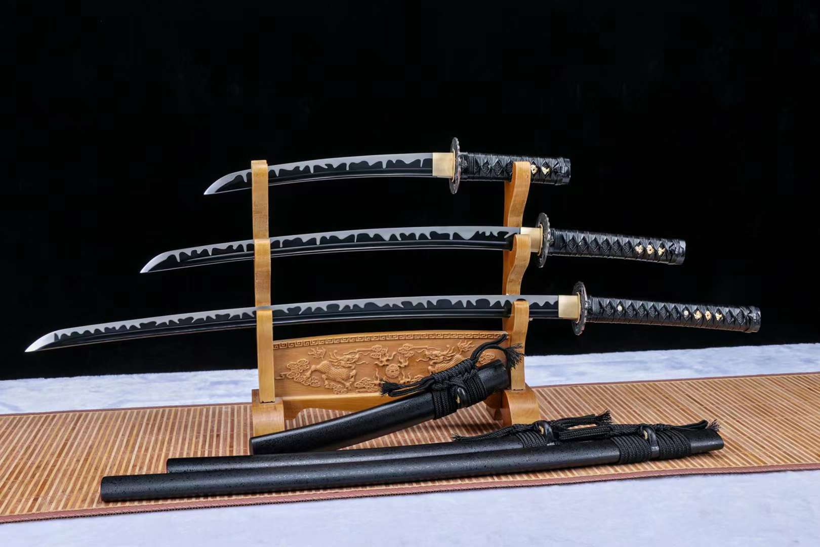 Sword Set,Handmade Japanese Samurai sword,1060 Steel Katana Set,Black Sword Set loveyitadj