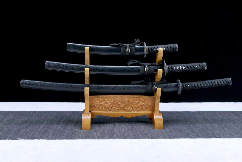 1045 steel samurai sword set,japanese katana black sword set,handmade full tang katana set loveyitadj