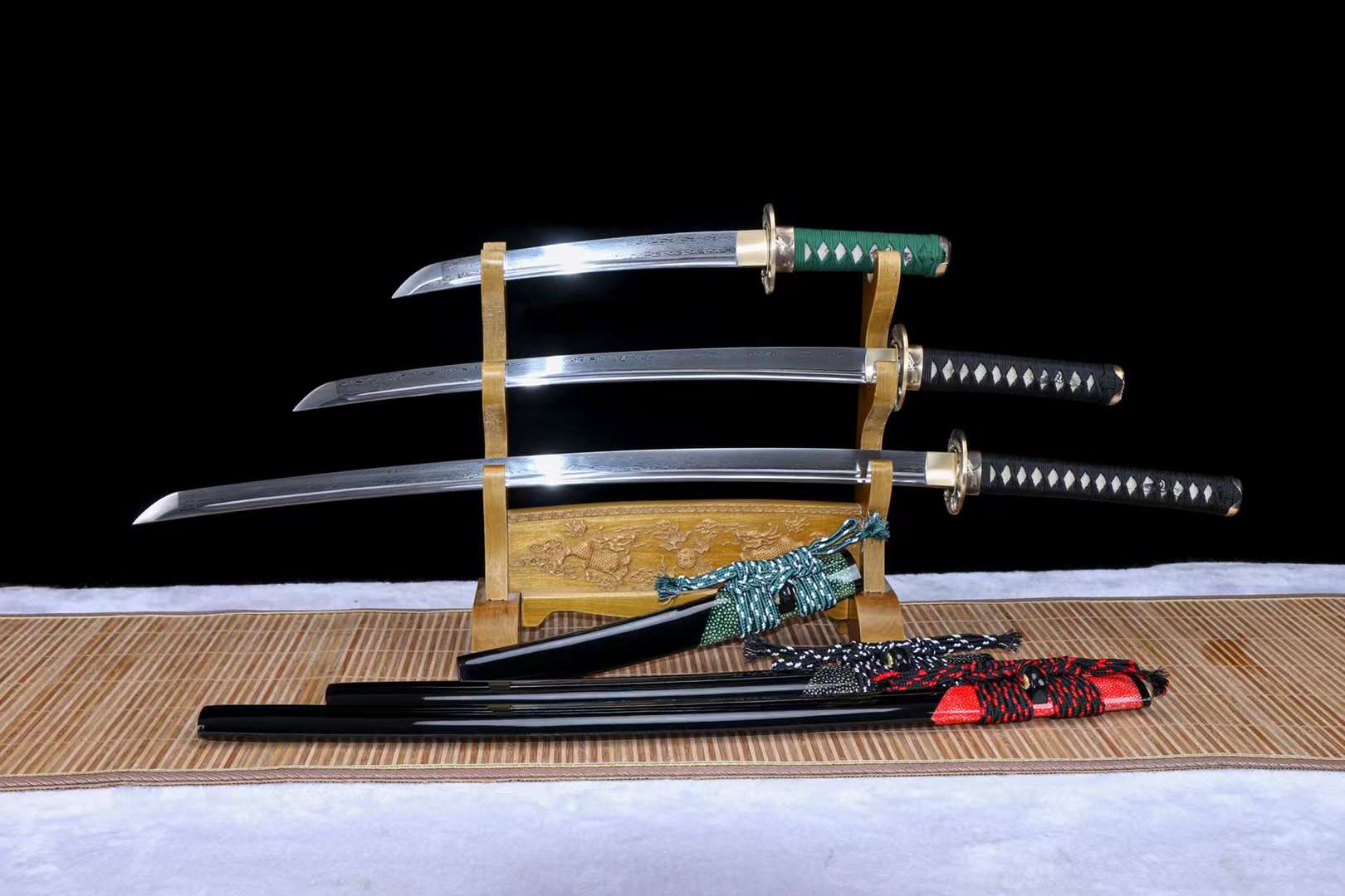 handmade samurai sword set,japanese katana,damascus folding steel sword set,full tang sword set loveyitadj