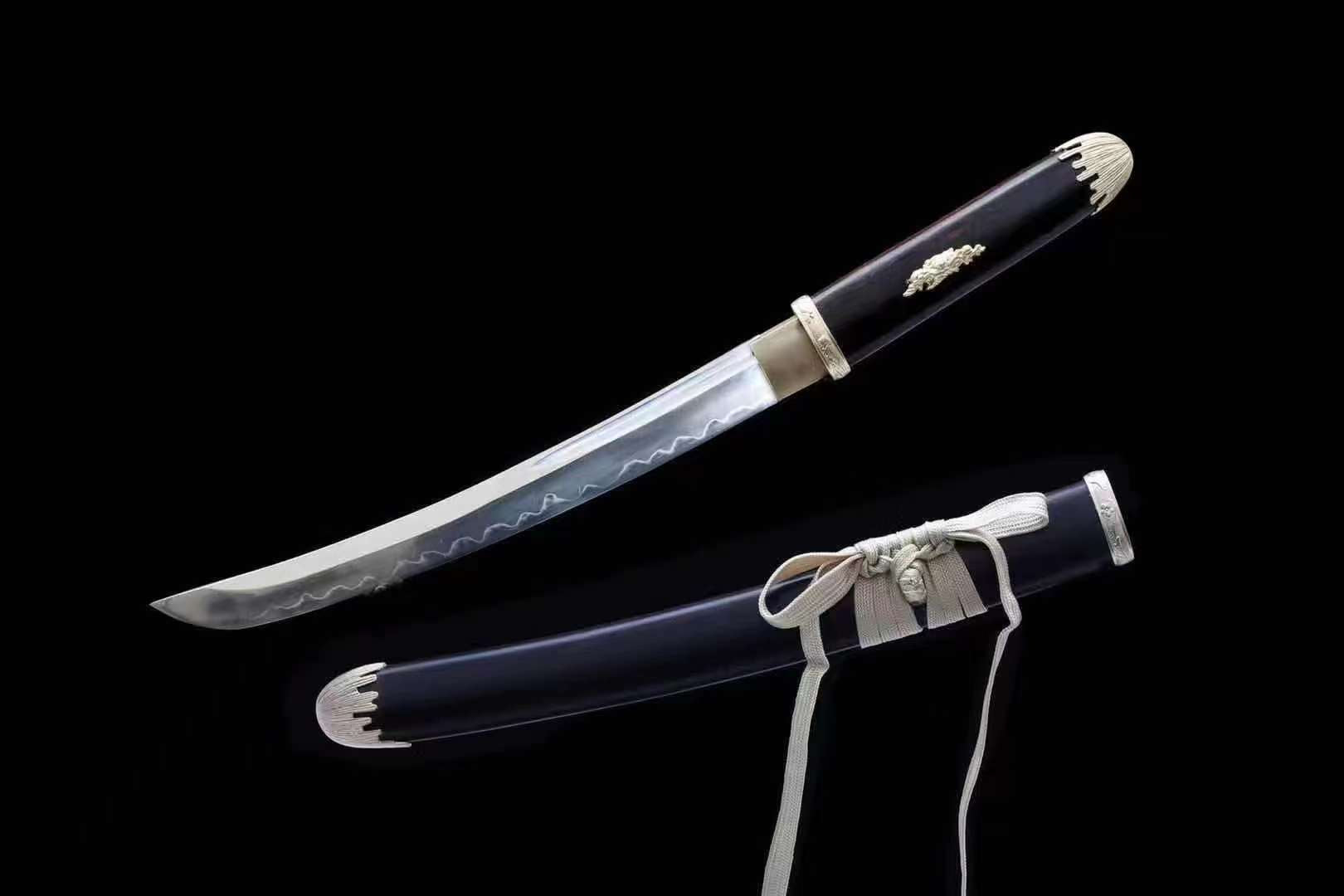 Handmade Japanese Samurai sword,T10 Steel Clay Burning Blade Short Tanto Katana Small Kinfe loveyitadj