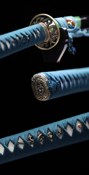 Handmade T10 steel samurai sword, Japanese Iaido samurai sword T10 steel Damascus steel sword clay burnt blade sword loveyitadj