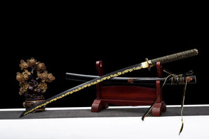 1045 carbon steel Japanese katana, carved dragon katana, black katana hansi sword