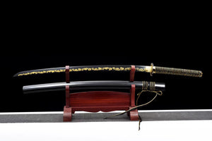 1045 carbon steel Japanese katana, carved dragon katana, black katana hansi sword