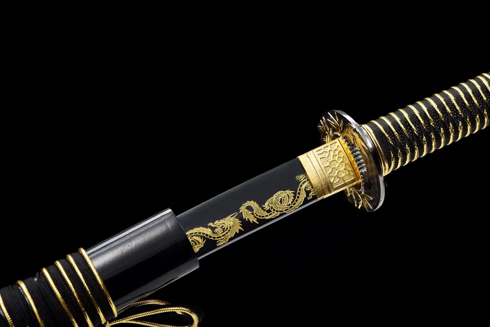 1045 carbon steel Japanese katana, carved dragon katana, black katana hansi sword
