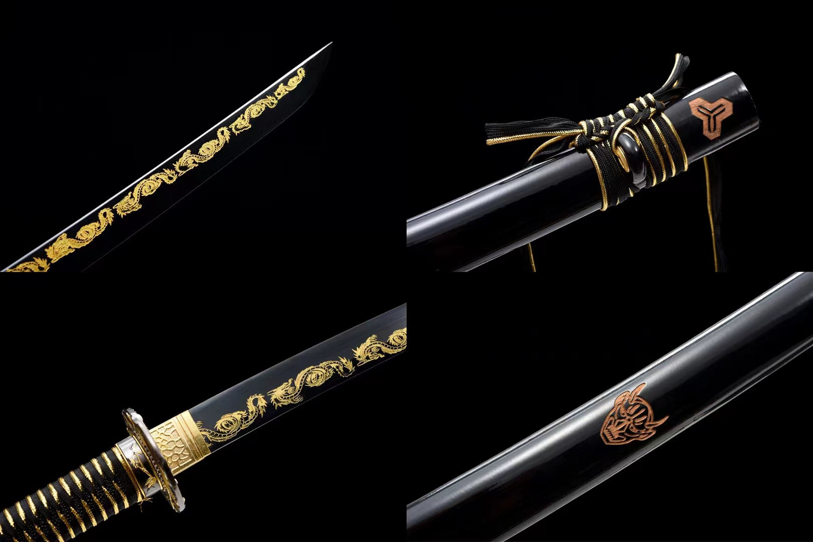 1045 carbon steel Japanese katana, carved dragon katana, black katana hansi sword